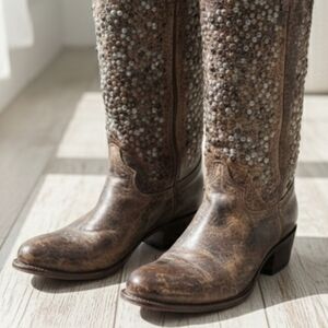 Brown Studded Women's Cowboy Boots
